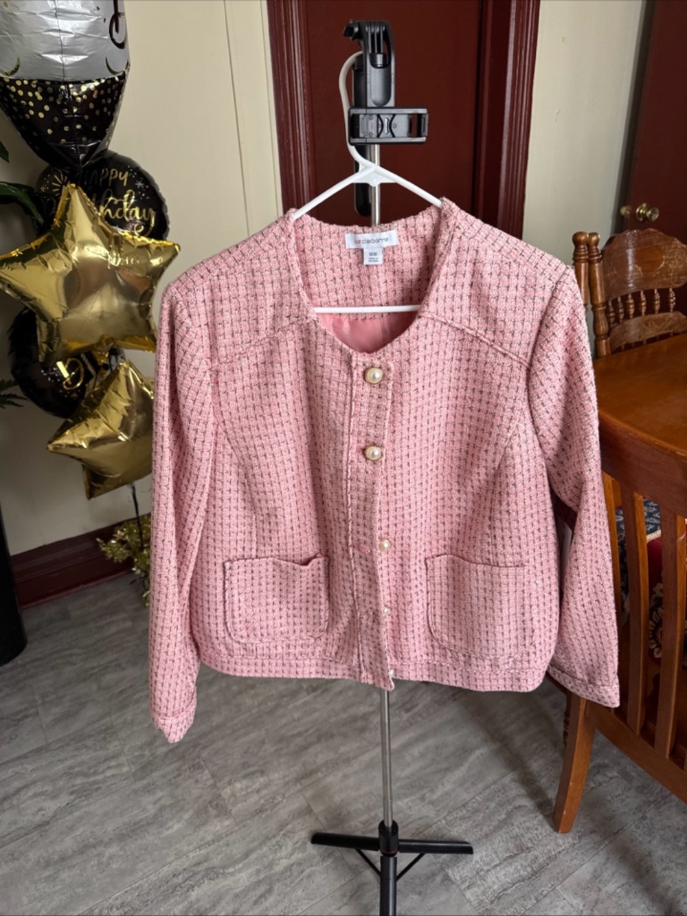 Liz Claiborne Pink Tweed Pearl-Button Jacket